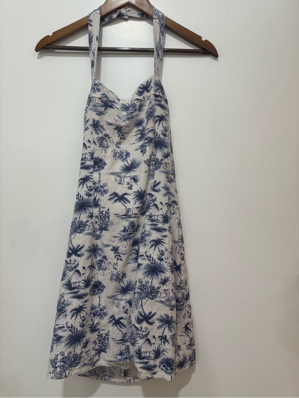 Abercrombie & Fitch Blue and Cream Tropical Halter Mini Dress